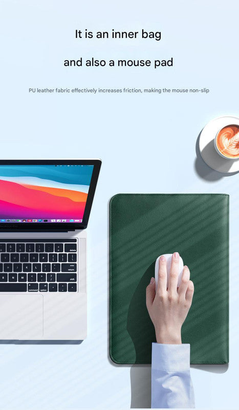 3-in-1 PU Leather Laptop Sleeve with Stand & Mouse Pad + Accessory Pouch(Rose Gold) V888-ELOSUNG37013