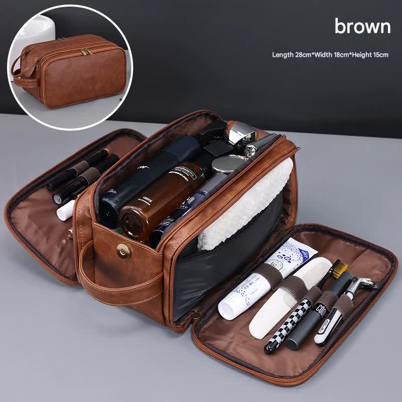 Large Capacity PU Leather Toiletry Bag - Multi-Compartment Dopp Kit & Cosmetic Organizer(Brown) V888-ELOSUNG37018