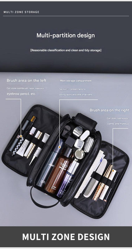 Large Capacity PU Leather Toiletry Bag - Multi-Compartment Dopp Kit & Cosmetic Organizer(Brown) V888-ELOSUNG37018