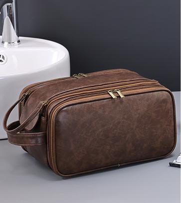 Large Capacity PU Leather Toiletry Bag - Multi-Compartment Dopp Kit & Cosmetic Organizer(Tan) V888-ELOSUNG37019