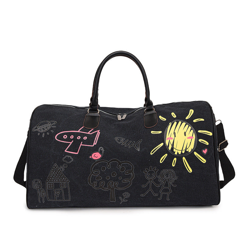 Large Capacity Canvas Travel Duffel Bag with Doodle Print - Weekend & Gym Tote(black) V888-ELOSUNG37027