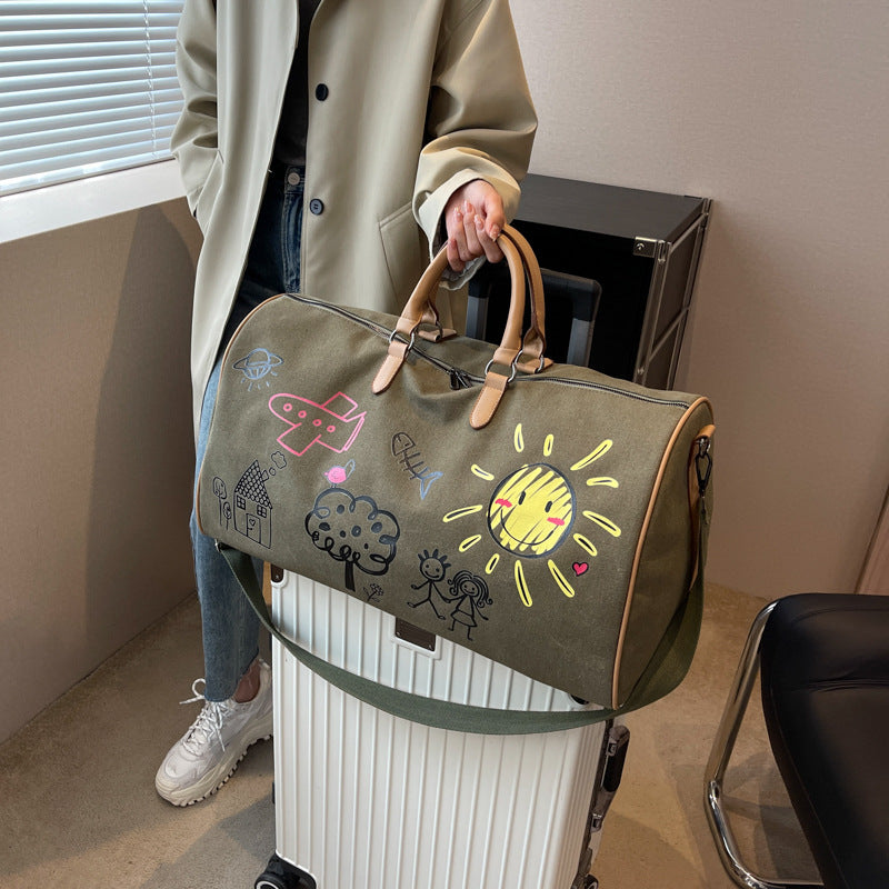 Large Capacity Canvas Travel Duffel Bag with Doodle Print - Weekend & Gym Tote(black) V888-ELOSUNG37027