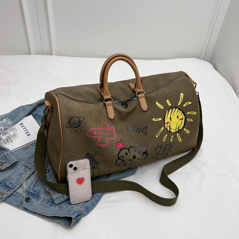 Large Capacity Canvas Travel Duffel Bag with Doodle Print - Weekend & Gym Tote(black) V888-ELOSUNG37027