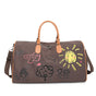 Large Capacity Canvas Travel Duffel Bag with Doodle Print - Weekend & Gym Tote(Coffee) V888-ELOSUNG37029