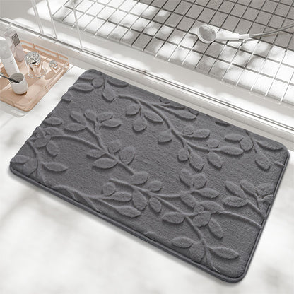 Plush Embossed Leaf Bath Mat - Ultra Soft, Absorbent & Non-Slip Bathroom Rug(Dark gray 50*80cm) V888-ELOSUNG37050