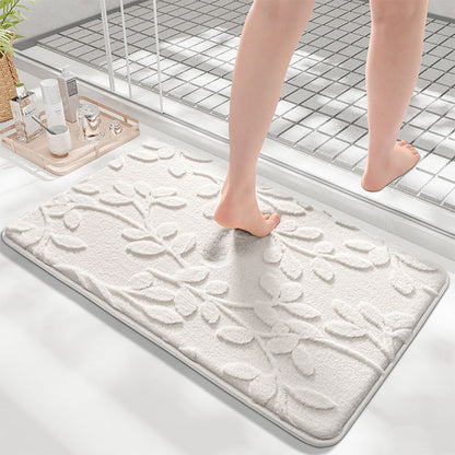 Plush Embossed Leaf Bath Mat - Ultra Soft, Absorbent & Non-Slip Bathroom Rug(Dark gray 50*80cm) V888-ELOSUNG37050
