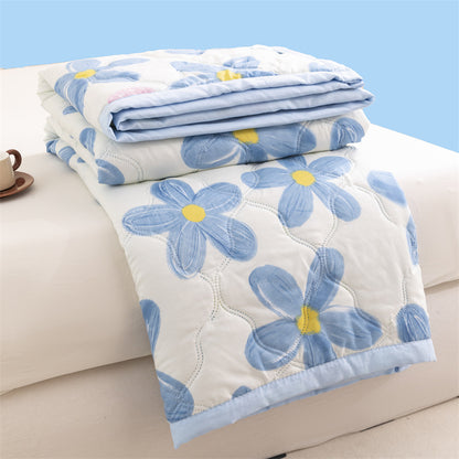 Lightweight Reversible Summer Quilt - Soft, Breathable & Machine Washable Comforter(150x200cm blue flowers) V888-ELOSUNG37051