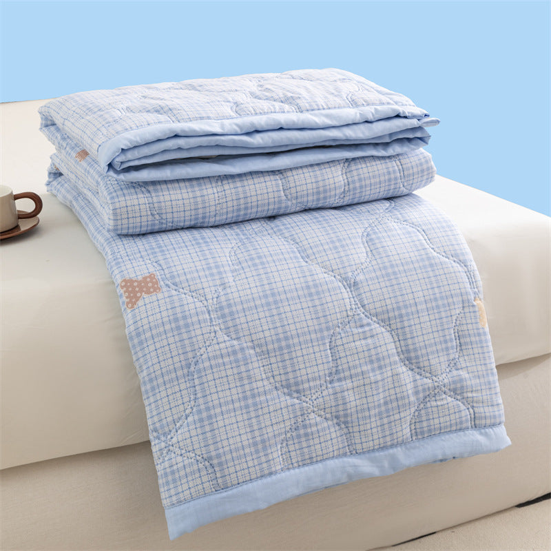 Lightweight Reversible Summer Quilt - Soft, Breathable & Machine Washable Comforter(150x200cm Plaid Bear) V888-ELOSUNG37053