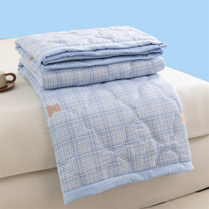 Lightweight Reversible Summer Quilt - Soft, Breathable & Machine Washable Comforter(150x200cm Plaid Bear) V888-ELOSUNG37053