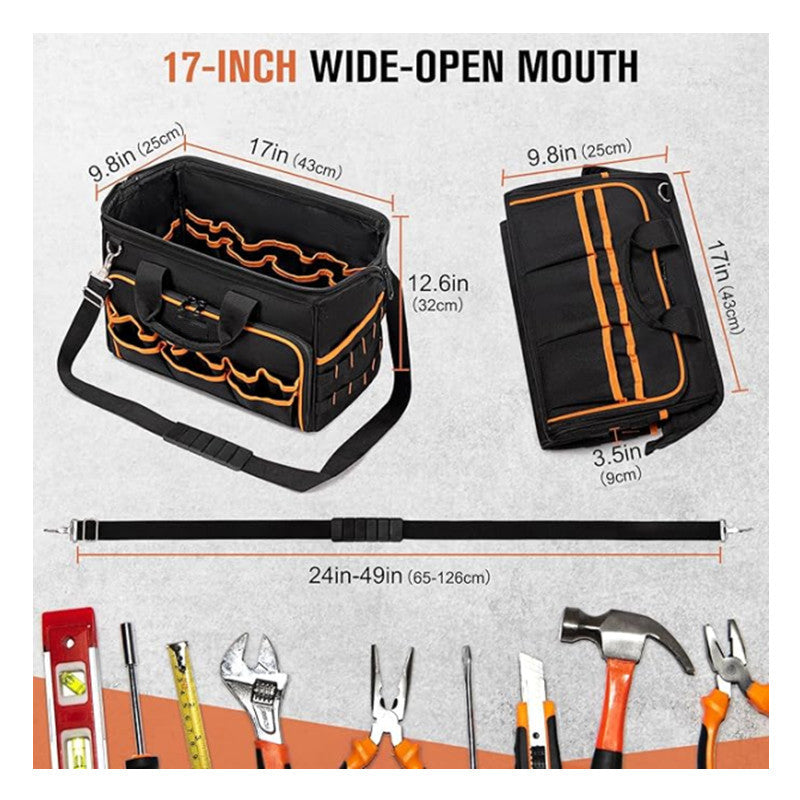 Heavy-Duty 17-Inch Tool Bag with 46 Pockets, Waterproof Base & Shoulder Strap(Black Orange) V888-ELOSUNG37057