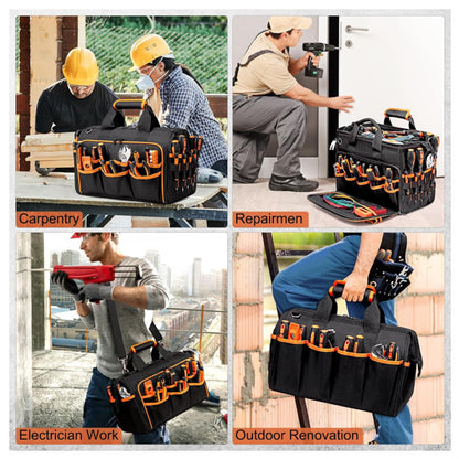 Heavy-Duty 17-Inch Tool Bag with 46 Pockets, Waterproof Base & Shoulder Strap(Black Orange) V888-ELOSUNG37057