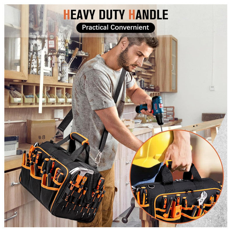 Heavy-Duty 17-Inch Tool Bag with 46 Pockets, Waterproof Base & Shoulder Strap(Black Orange) V888-ELOSUNG37057