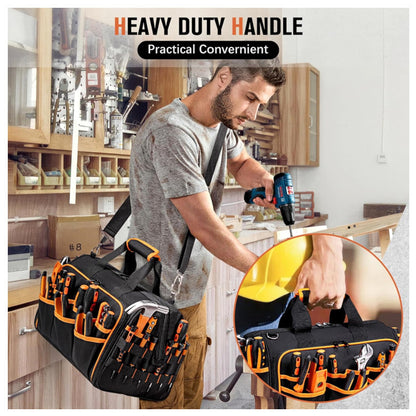 Heavy-Duty 17-Inch Tool Bag with 46 Pockets, Waterproof Base & Shoulder Strap(Black Orange) V888-ELOSUNG37057