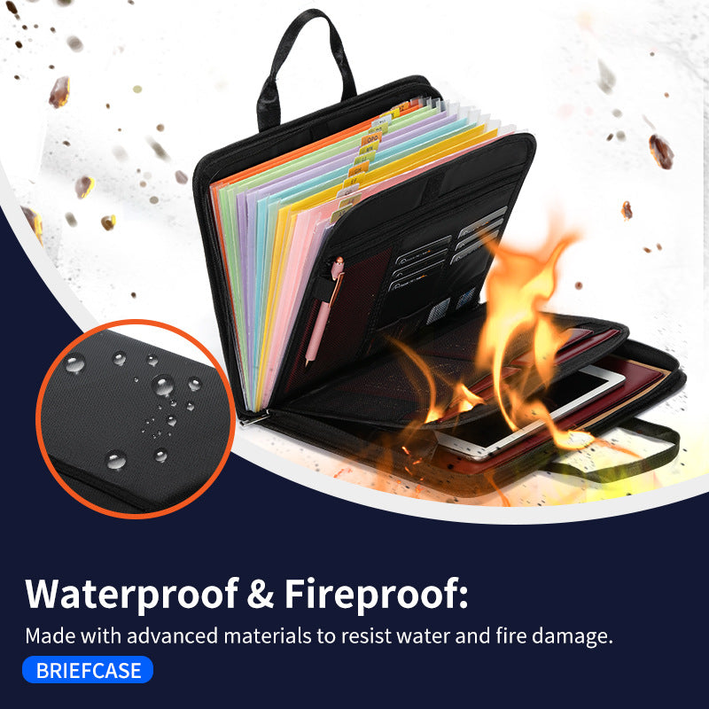 Fireproof & Waterproof Expanding File Folder Organizer with Zipper - Large Capacity Document Safe Bag(Black V888-ELOSUNG37059
