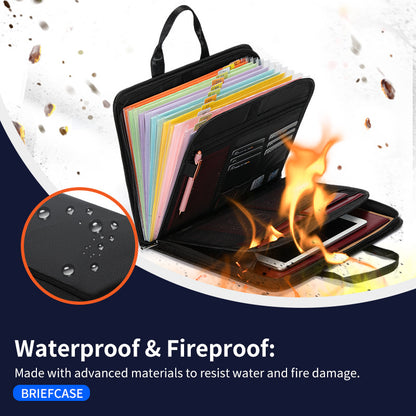 Fireproof & Waterproof Expanding File Folder Organizer with Zipper - Large Capacity Document Safe Bag(Black V888-ELOSUNG37059