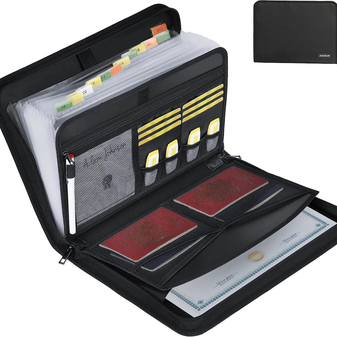 Fireproof & Waterproof Expanding File Folder Organizer with Zipper - Large Capacity Document Safe Bag(Black V888-ELOSUNG37059