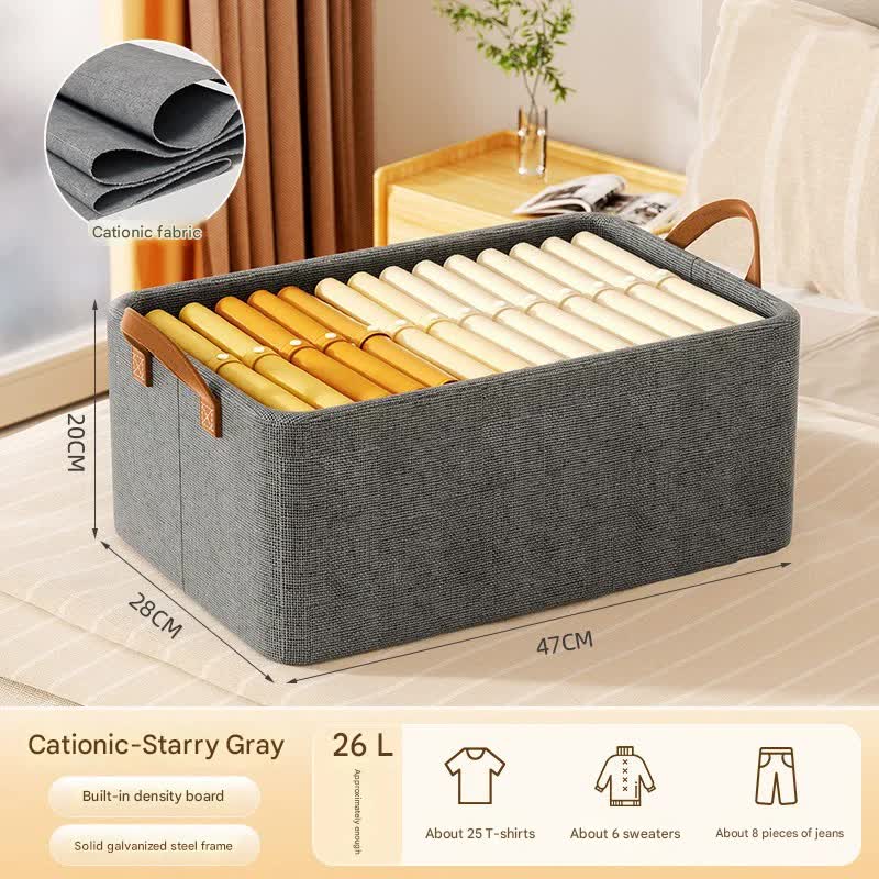 2pc Foldable Fabric Storage Bin with Steel Frame & Handles - 26L Stackable Closet Organizer(Grey) V888-ELOSUNG37079