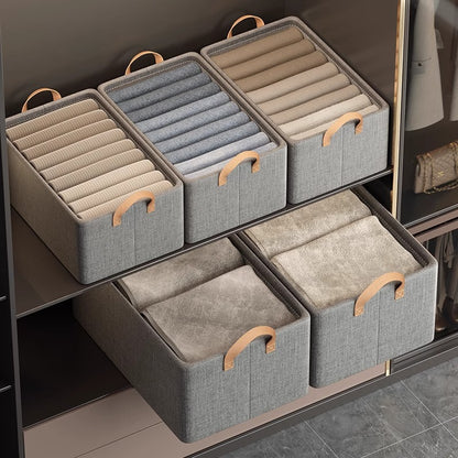 2pc Foldable Fabric Storage Bin with Steel Frame & Handles - 26L Stackable Closet Organizer(Grey) V888-ELOSUNG37079