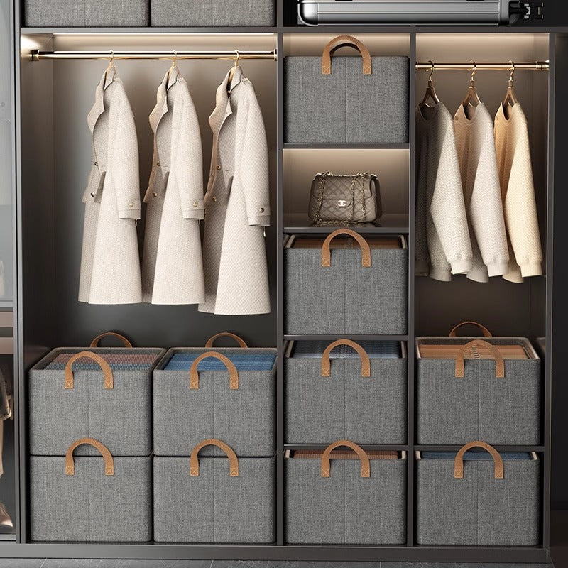 2pc Foldable Fabric Storage Bin with Steel Frame & Handles - 26L Stackable Closet Organizer(Grey) V888-ELOSUNG37079