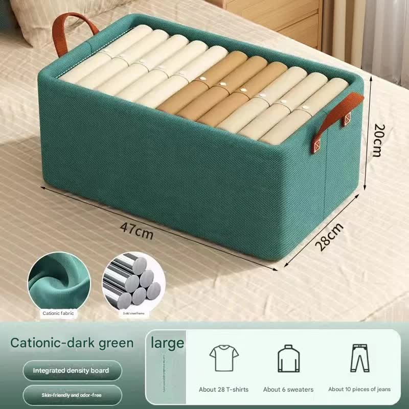 2pc Foldable Fabric Storage Bin with Steel Frame & Handles - 26L Stackable Closet Organizer(Green) V888-ELOSUNG37080