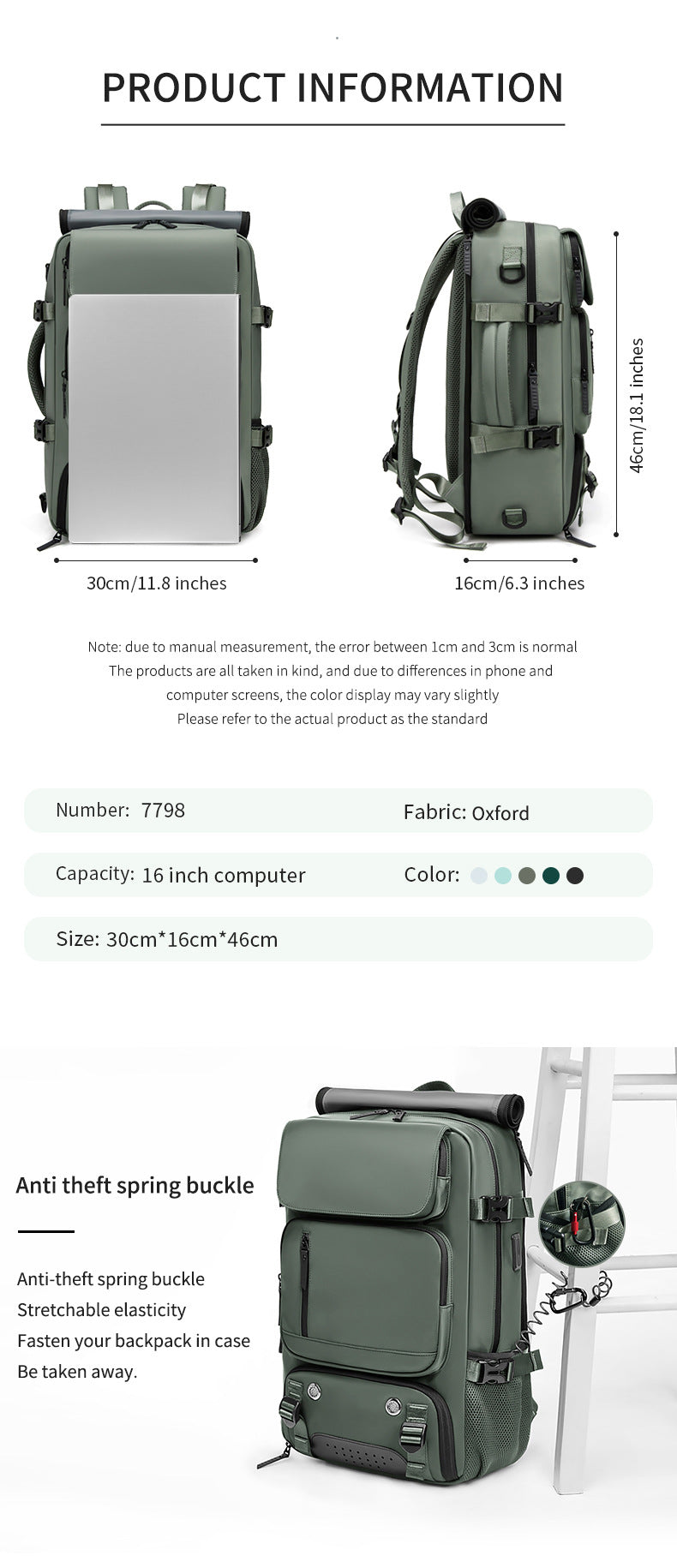 4-in-1 Convertible Travel Backpack & Briefcase - Large Capacity, 16" Laptop Compartment, USB Port(Pink) V888-ELOSUNG37087