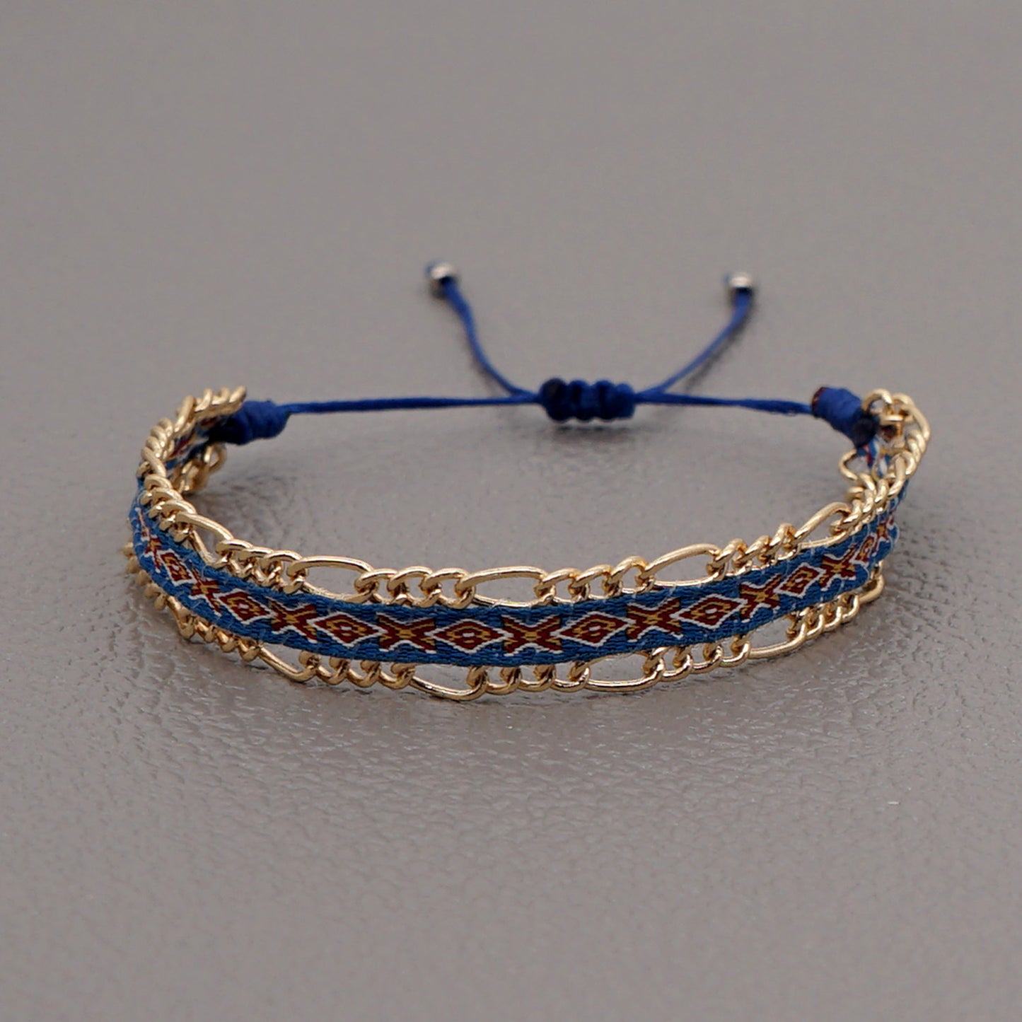 Blue Style Artisan Boho Beaded Bracelet - Handmade Woven Friendship Band with Gold-Plated Chain V888-ELOSUNG38003