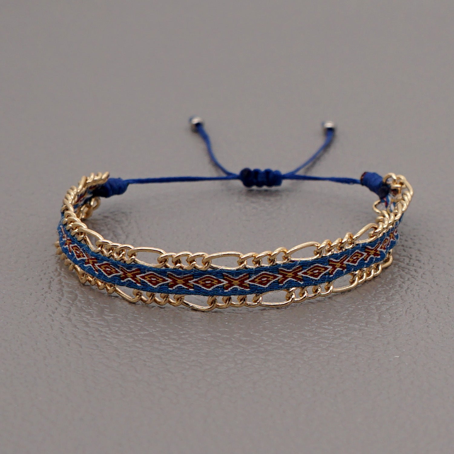 Blue Style Artisan Boho Beaded Bracelet - Handmade Woven Friendship Band with Gold-Plated Chain V888-ELOSUNG38003