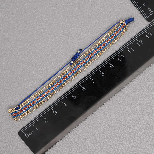 Blue Style Artisan Boho Beaded Bracelet - Handmade Woven Friendship Band with Gold-Plated Chain V888-ELOSUNG38003