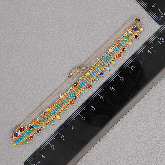 Green Style Artisan Boho Beaded Bracelet - Handmade Woven Friendship Band with Gold-Plated Chain V888-ELOSUNG38004