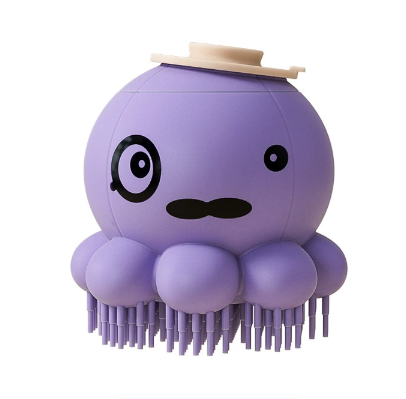 Purple 2-Pack Pet Bath Brush with Shampoo Dispenser - Soft Silicone Massager for Dogs & Cats V888-ELOSUNG38009