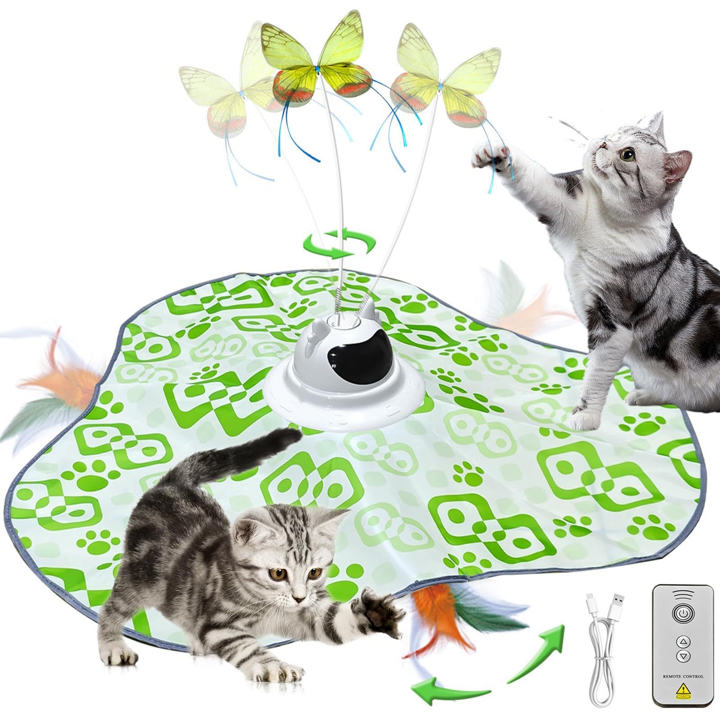 Green Interactive Cat Play Tunnel & Hunting Cover - Self-Entertaining Pet Game Toy with Teasers V888-ELOSUNG38016