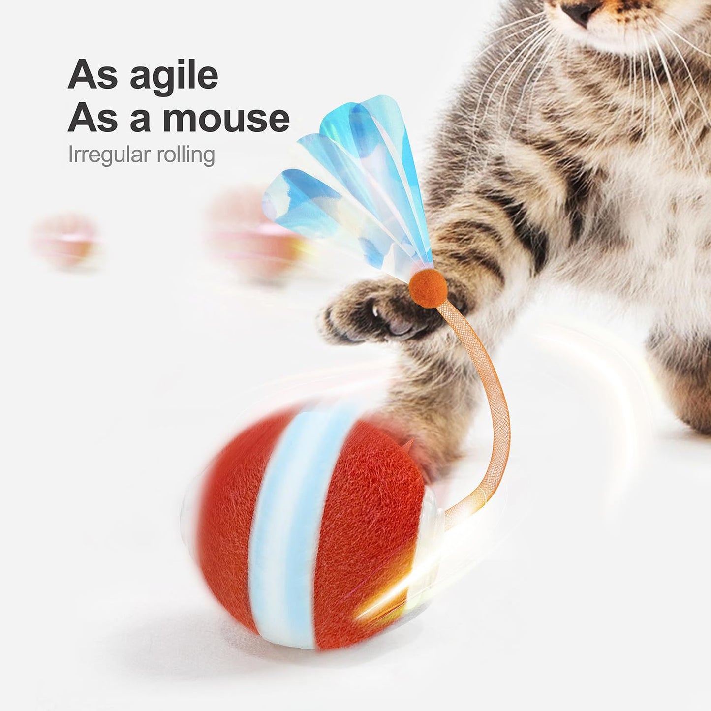 Red Interactive Smart Electric Cat Toy Ball - Automatic Irregular Rolling Teaser for Independent Play V888-ELOSUNG38018