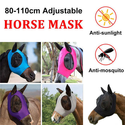 Purple 2-PCS Breathable Horse Fly Mask Set - Equestrian Fly Veils with Ears for Insect Control and Comfort V888-ELOSUNG38028