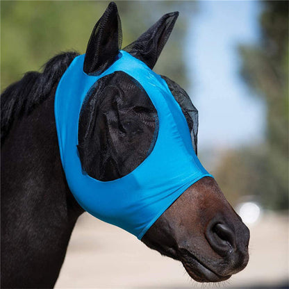 Blue 2-PCS Breathable Horse Fly Mask Set - Equestrian Fly Veils with Ears for Insect Control and Comfort V888-ELOSUNG38029