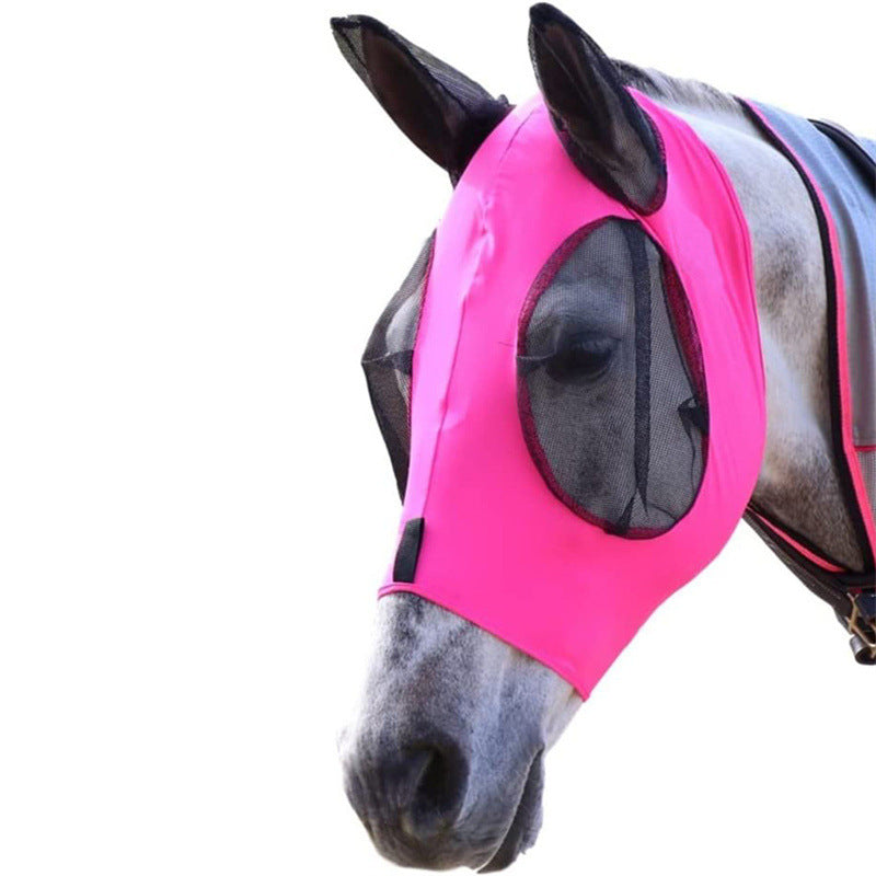 Pink 2-PCS Breathable Horse Fly Mask Set - Equestrian Fly Veils with Ears for Insect Control and Comfort V888-ELOSUNG38031