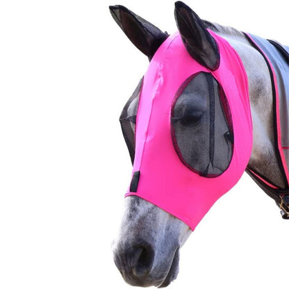 Pink 2-PCS Breathable Horse Fly Mask Set - Equestrian Fly Veils with Ears for Insect Control and Comfort V888-ELOSUNG38031