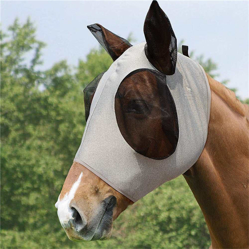 Grey 2-PCS Breathable Horse Fly Mask Set - Equestrian Fly Veils with Ears for Insect Control and Comfort V888-ELOSUNG38032