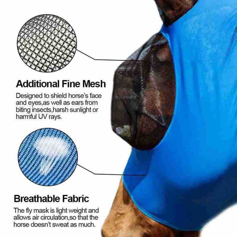 Grey 2-PCS Breathable Horse Fly Mask Set - Equestrian Fly Veils with Ears for Insect Control and Comfort V888-ELOSUNG38032