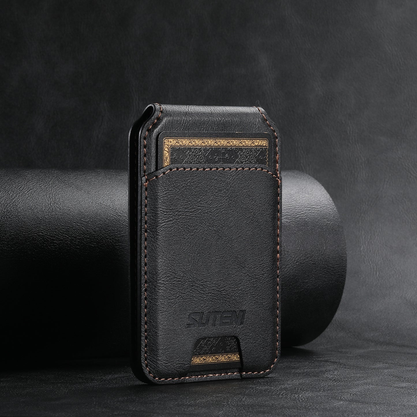 Black Slim Magnetic Wallet with Kickstand for MagSafe - PU Leather Card Holder V888-ELOSUNG38033