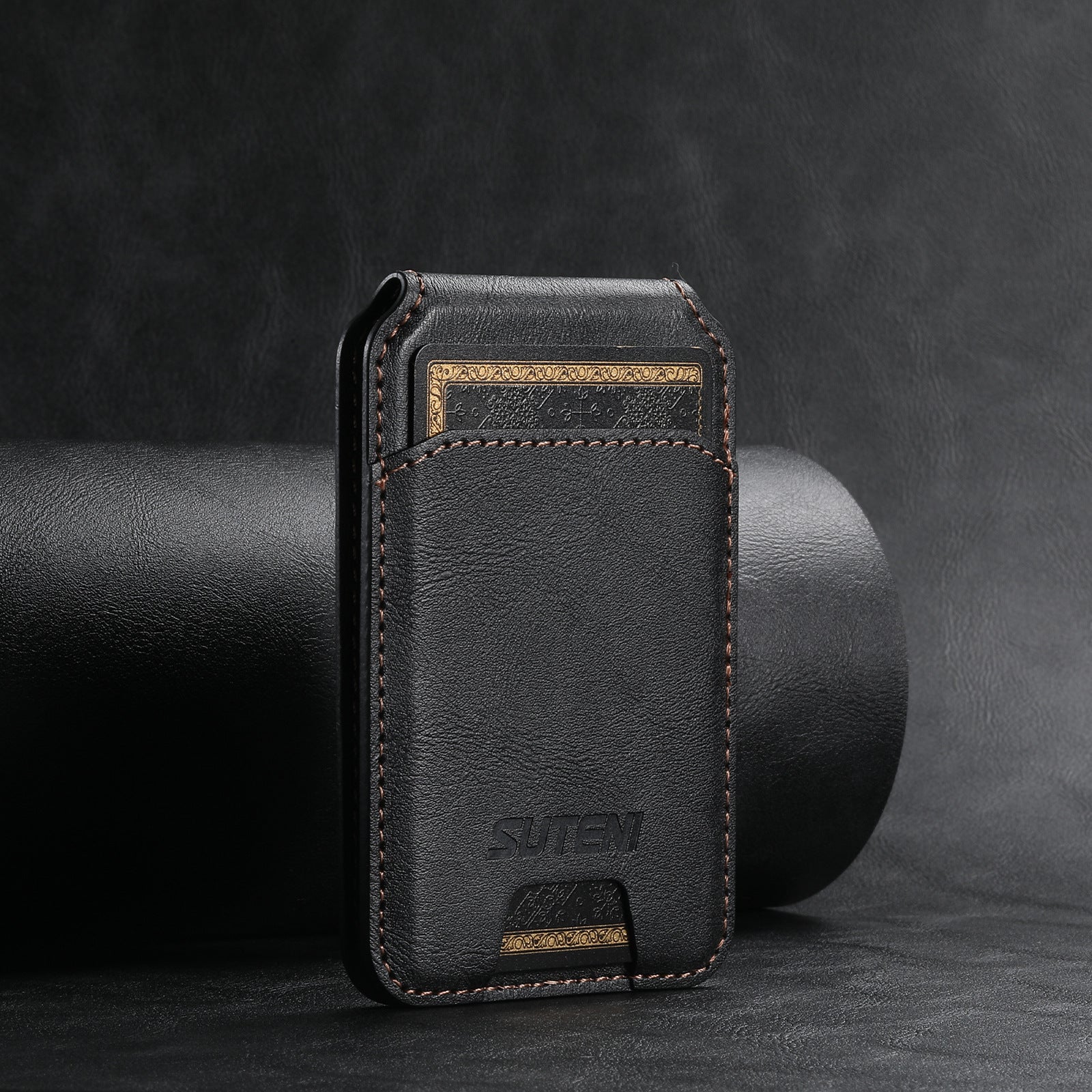 Black Slim Magnetic Wallet with Kickstand for MagSafe - PU Leather Card Holder V888-ELOSUNG38033
