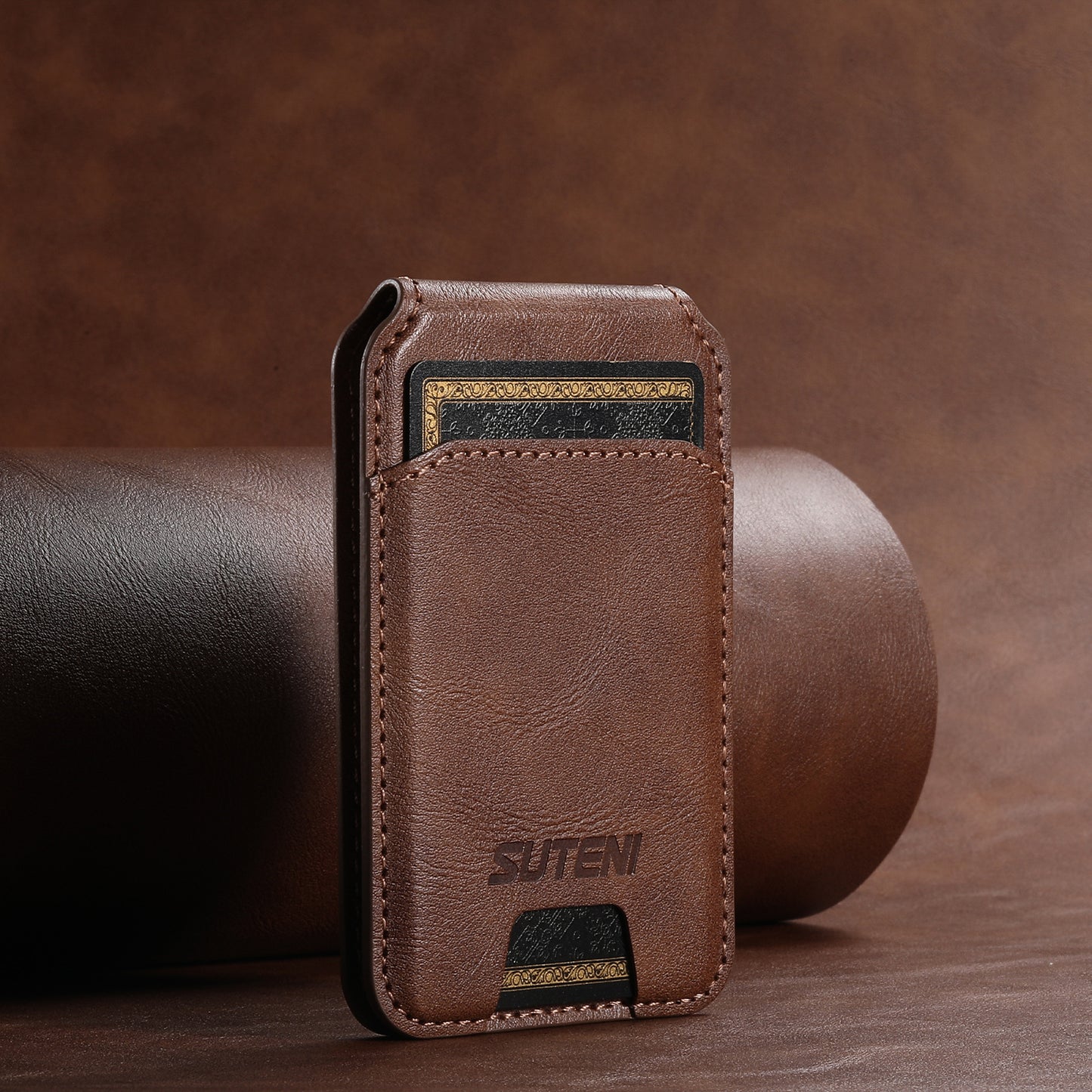 Brown Slim Magnetic Wallet with Kickstand for MagSafe - PU Leather Card Holder V888-ELOSUNG38034