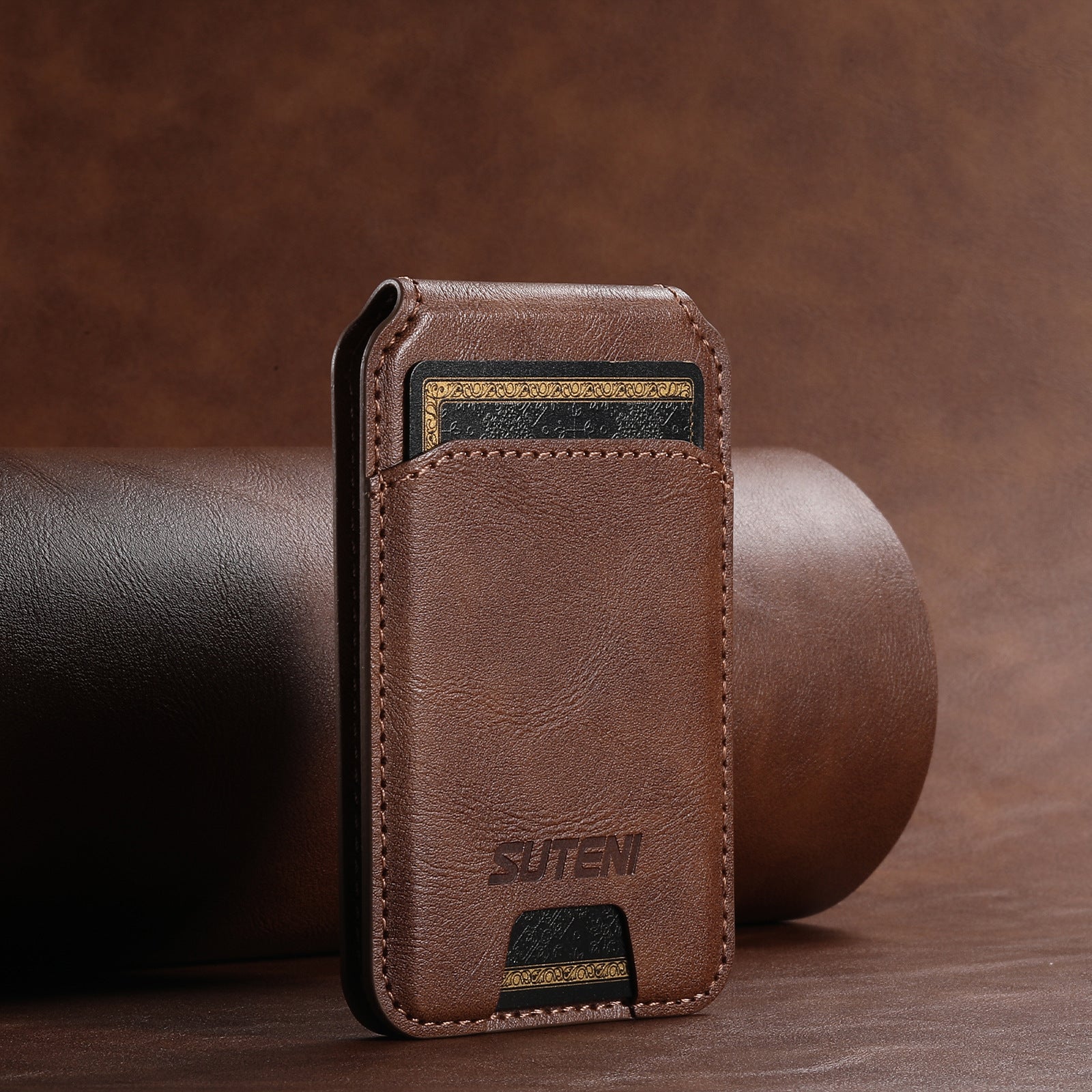 Brown Slim Magnetic Wallet with Kickstand for MagSafe - PU Leather Card Holder V888-ELOSUNG38034