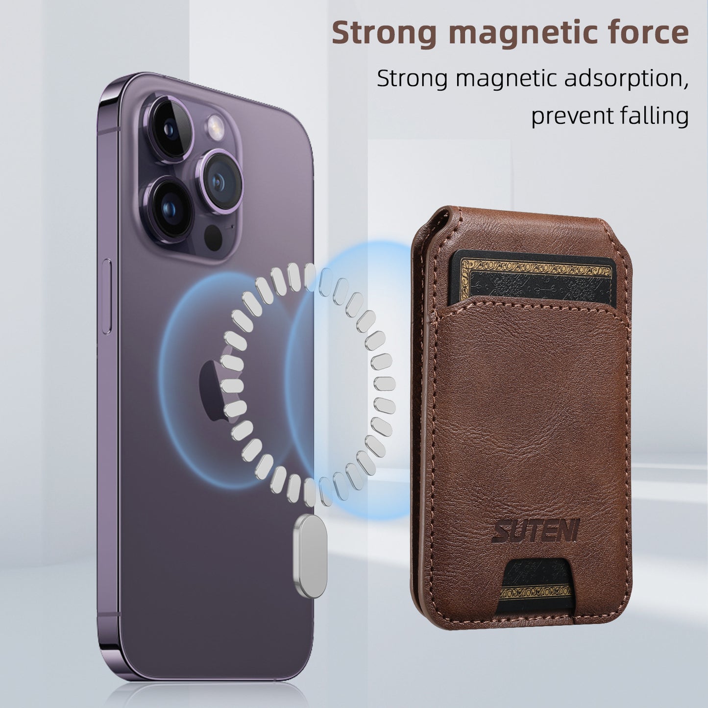 Brown Slim Magnetic Wallet with Kickstand for MagSafe - PU Leather Card Holder V888-ELOSUNG38034