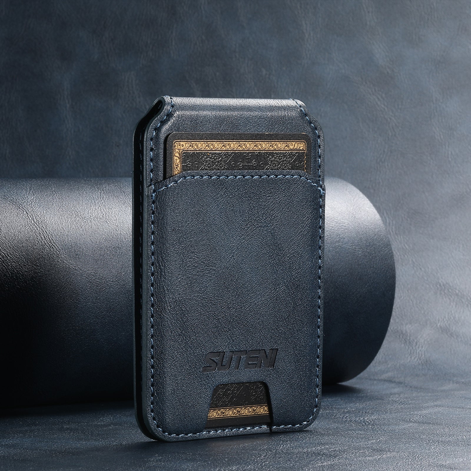 Navy Blue Slim Magnetic Wallet with Kickstand for MagSafe - PU Leather Card Holder V888-ELOSUNG38035