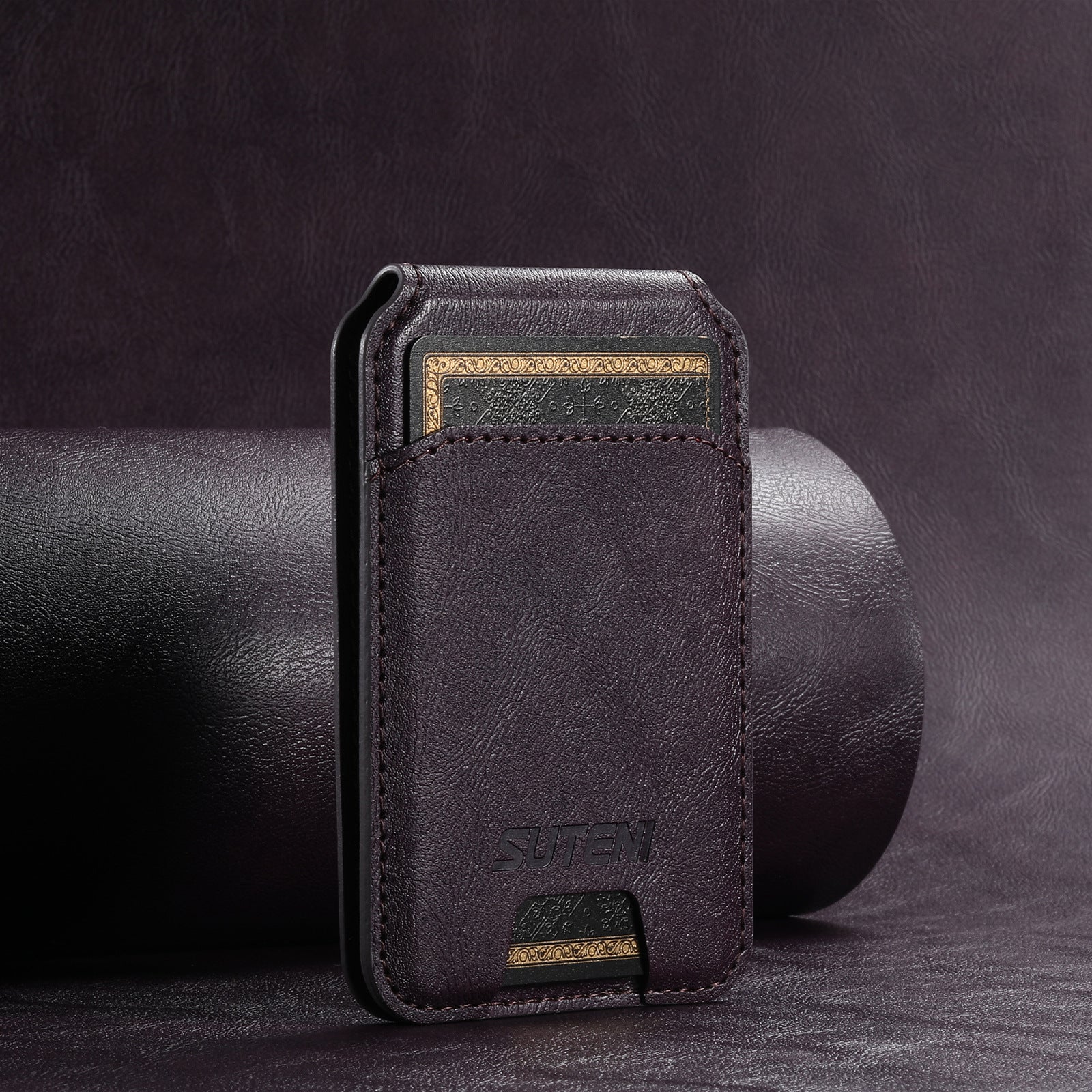Purple Slim Magnetic Wallet with Kickstand for MagSafe - PU Leather Card Holder V888-ELOSUNG38036