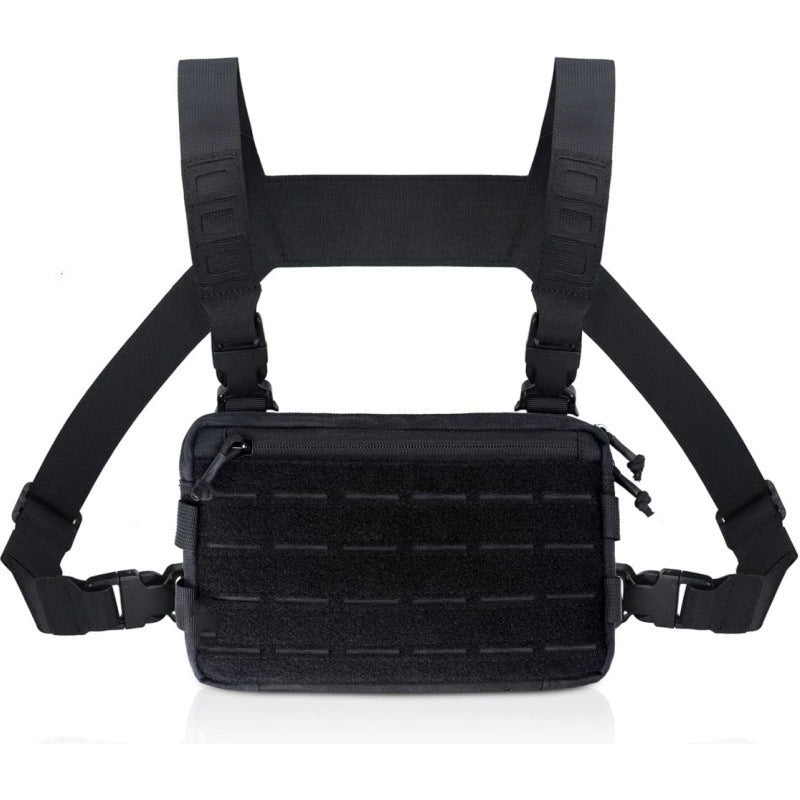 Black Minimalist Tactical Chest Rig - Lightweight Recon Pouch with Laser-Cut MOLLE & Quick-Release Buckles V888-ELOSUNG38041
