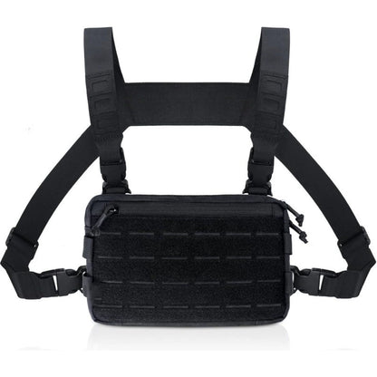 Black Minimalist Tactical Chest Rig - Lightweight Recon Pouch with Laser-Cut MOLLE & Quick-Release Buckles V888-ELOSUNG38041