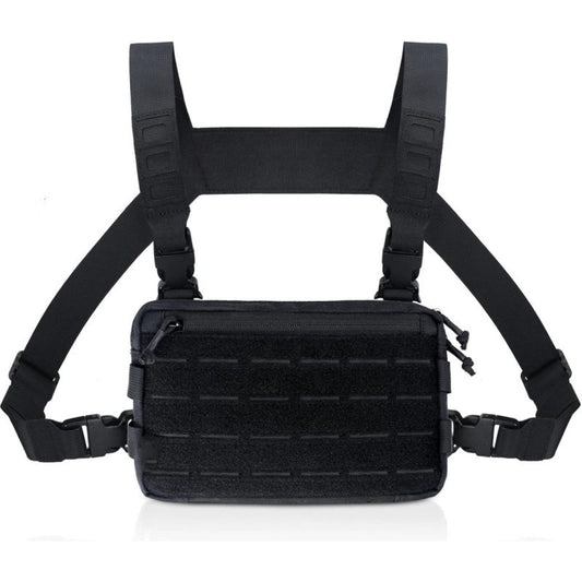 Black Minimalist Tactical Chest Rig - Lightweight Recon Pouch with Laser-Cut MOLLE & Quick-Release Buckles V888-ELOSUNG38041