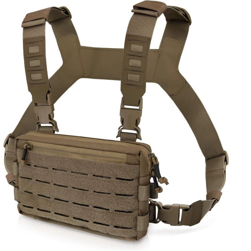 Khaki Minimalist Tactical Chest Rig - Lightweight Recon Pouch with Laser-Cut MOLLE & Quick-Release Buckles V888-ELOSUNG38042