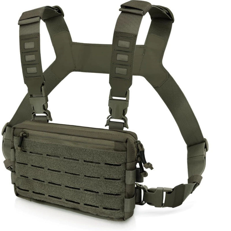 Green Minimalist Tactical Chest Rig - Lightweight Recon Pouch with Laser-Cut MOLLE & Quick-Release Buckles V888-ELOSUNG38043